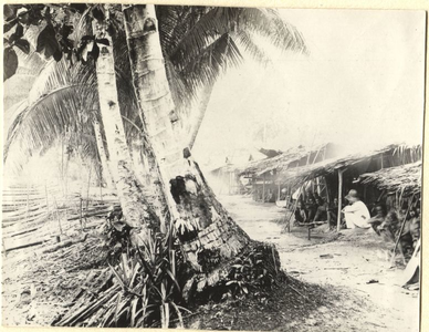 229264 J. van der Kooij zit met de inwoners van Boeti (Indonesië) bij hun hutten